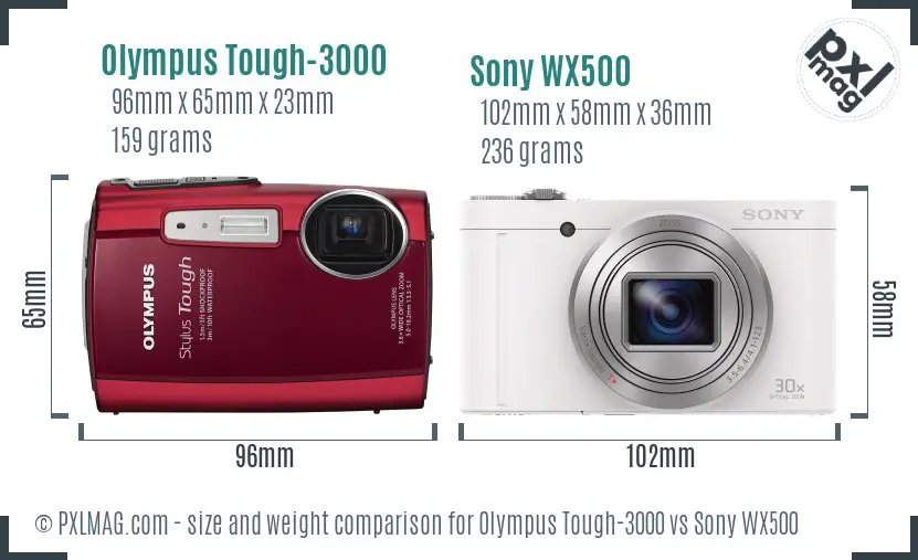 Olympus Tough-3000 vs Sony WX500 size comparison
