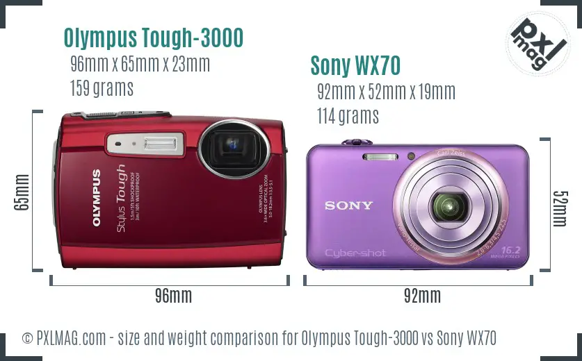 Olympus Tough-3000 vs Sony WX70 size comparison