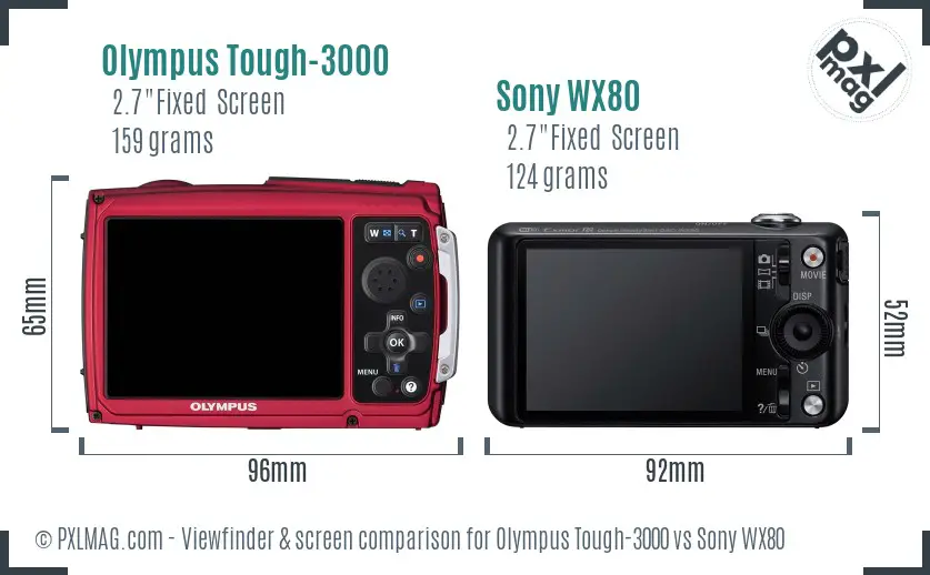 Olympus Tough-3000 vs Sony WX80 Screen and Viewfinder comparison