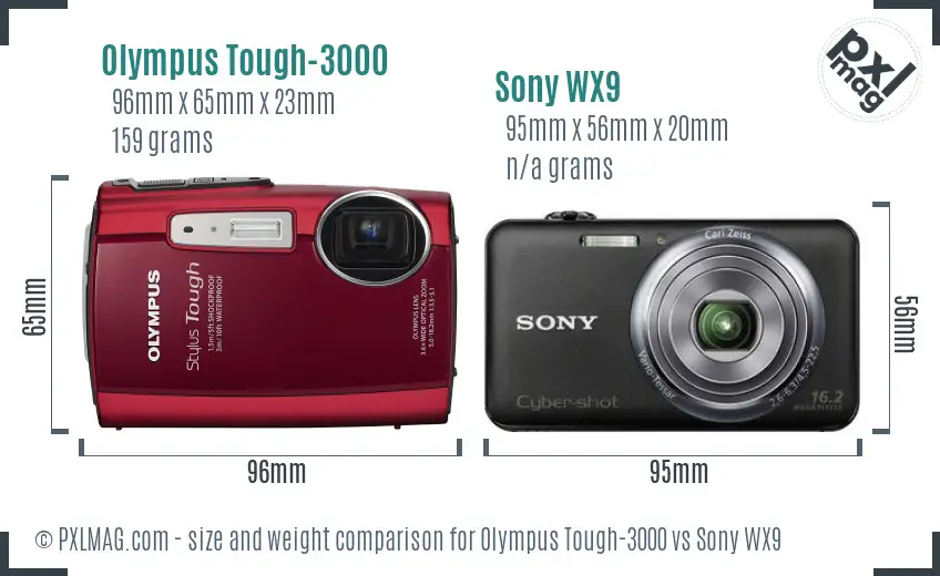 Olympus Tough-3000 vs Sony WX9 size comparison