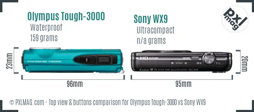 Olympus Tough-3000 vs Sony WX9 top view buttons comparison