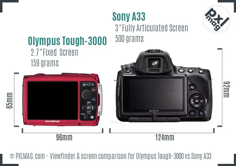 Olympus Tough-3000 vs Sony A33 Screen and Viewfinder comparison