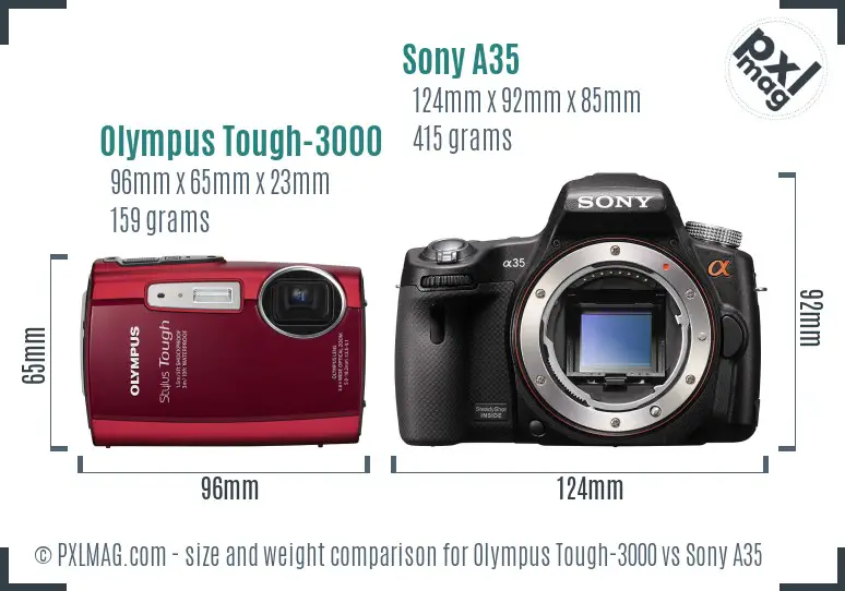 Olympus Tough-3000 vs Sony A35 size comparison