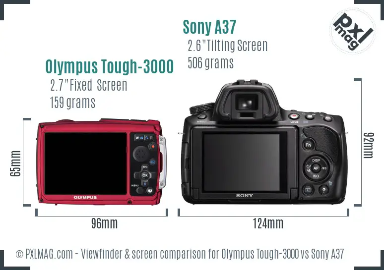 Olympus Tough-3000 vs Sony A37 Screen and Viewfinder comparison