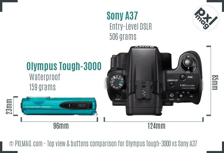 Olympus Tough-3000 vs Sony A37 top view buttons comparison