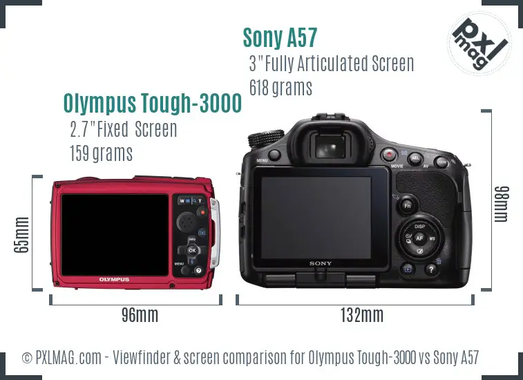 Olympus Tough-3000 vs Sony A57 Screen and Viewfinder comparison