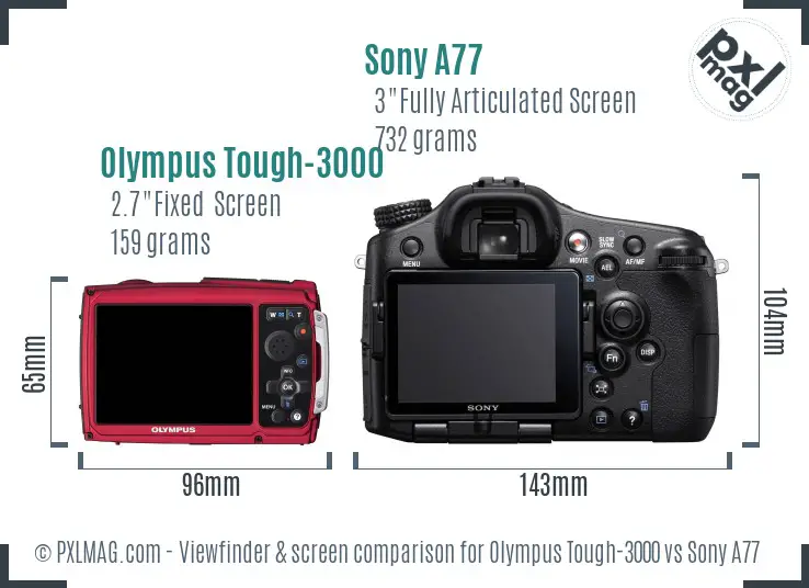 Olympus Tough-3000 vs Sony A77 Screen and Viewfinder comparison
