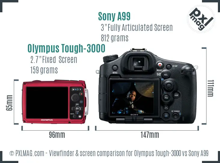 Olympus Tough-3000 vs Sony A99 Screen and Viewfinder comparison