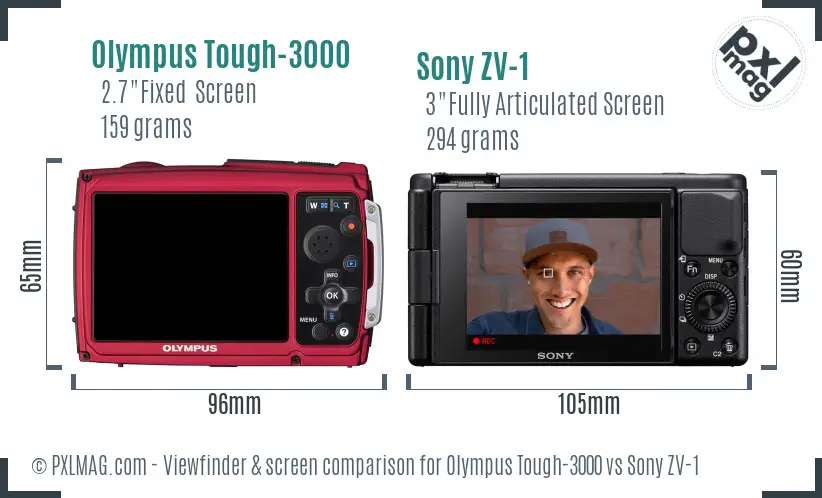Olympus Tough-3000 vs Sony ZV-1 Screen and Viewfinder comparison