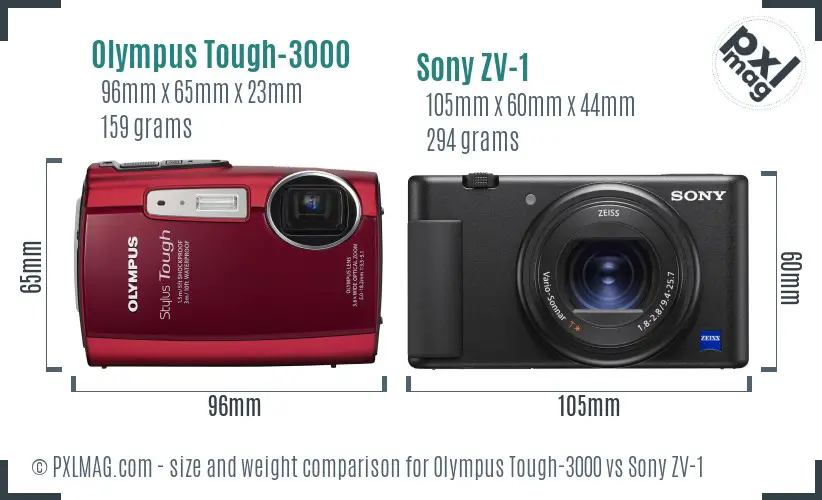 Olympus Tough-3000 vs Sony ZV-1 size comparison