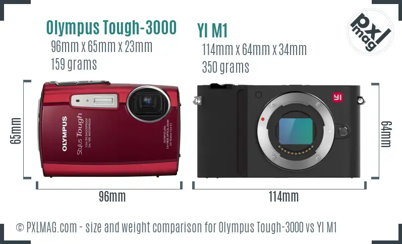 Olympus Tough-3000 vs YI M1 size comparison