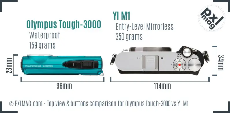 Olympus Tough-3000 vs YI M1 top view buttons comparison