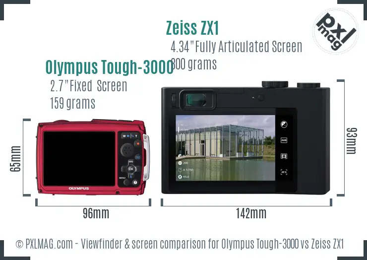 Olympus Tough-3000 vs Zeiss ZX1 Screen and Viewfinder comparison