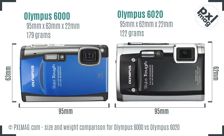 Olympus 6000 vs Olympus 6020 size comparison