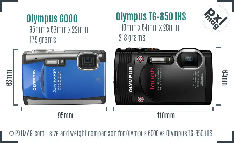 Olympus 6000 vs Olympus TG-850 iHS size comparison