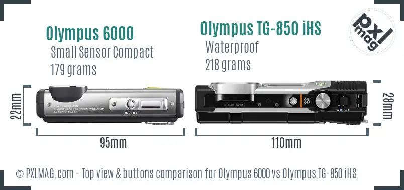 Olympus 6000 vs Olympus TG-850 iHS top view buttons comparison
