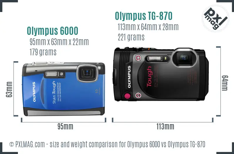 Olympus 6000 vs Olympus TG-870 size comparison