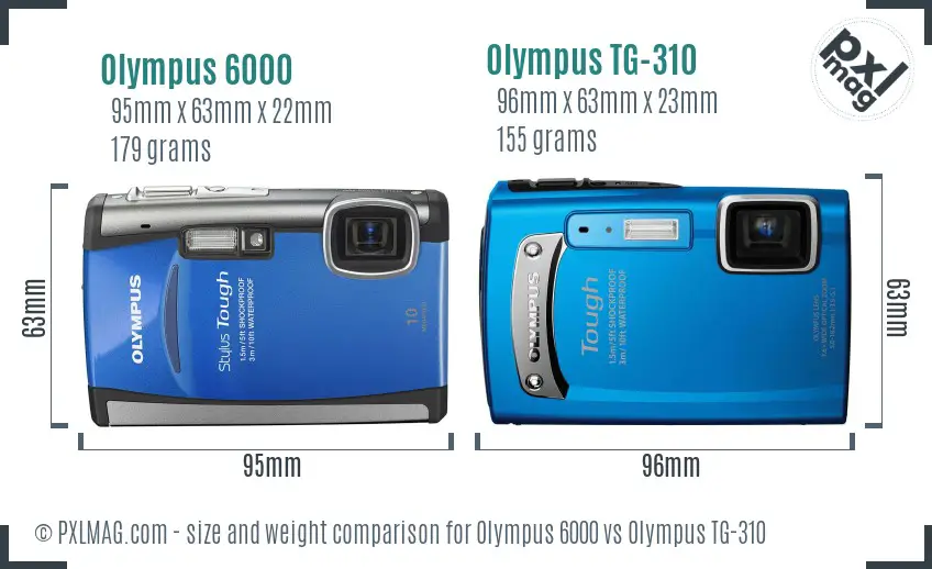 Olympus 6000 vs Olympus TG-310 size comparison