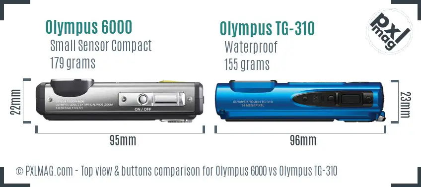 Olympus 6000 vs Olympus TG-310 top view buttons comparison