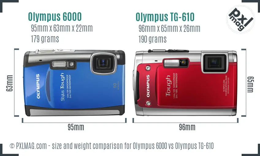 Olympus 6000 vs Olympus TG-610 size comparison