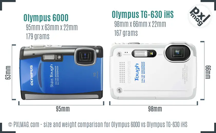 Olympus 6000 vs Olympus TG-630 iHS size comparison