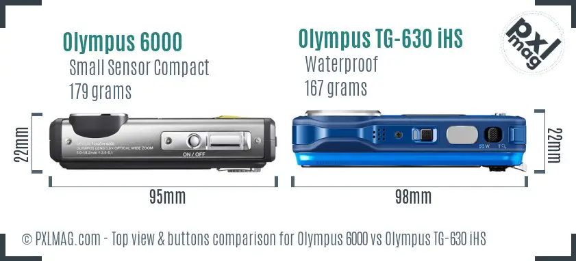 Olympus 6000 vs Olympus TG-630 iHS top view buttons comparison