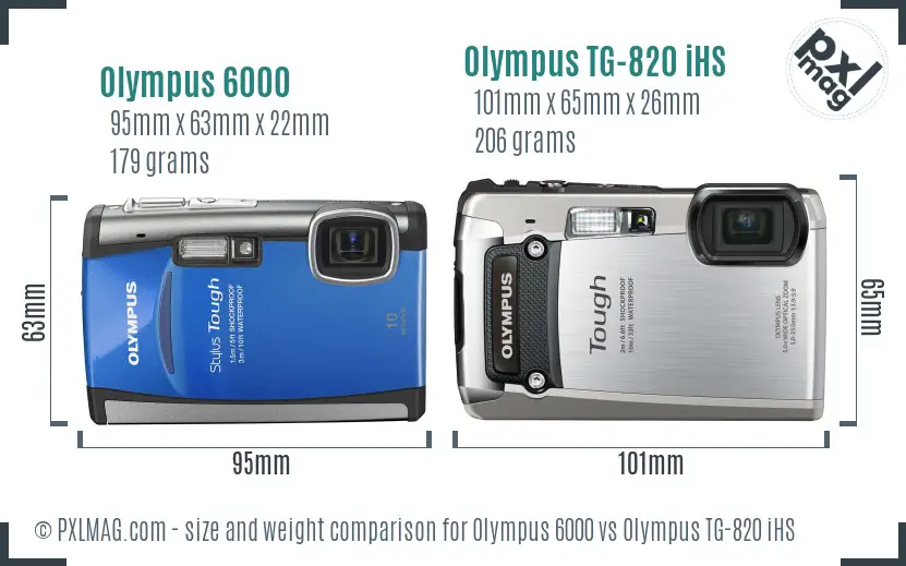 Olympus 6000 vs Olympus TG-820 iHS size comparison