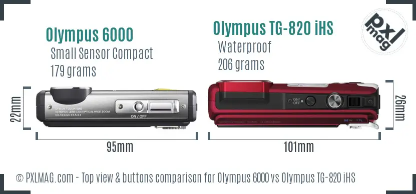 Olympus 6000 vs Olympus TG-820 iHS top view buttons comparison