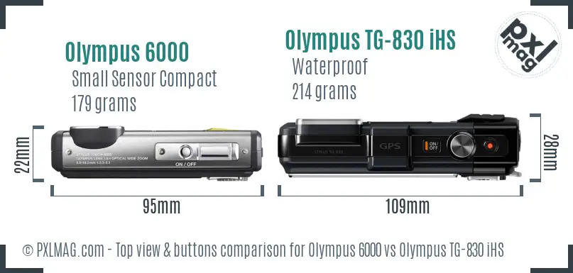 Olympus 6000 vs Olympus TG-830 iHS top view buttons comparison