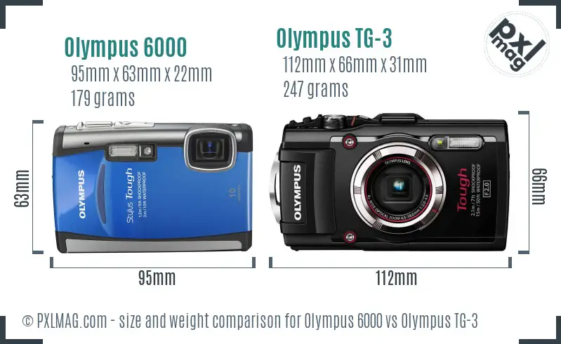 Olympus 6000 vs Olympus TG-3 size comparison