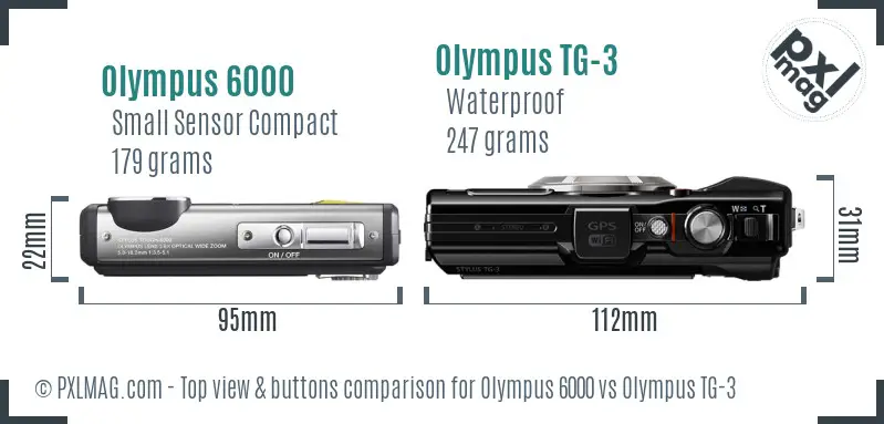 Olympus 6000 vs Olympus TG-3 top view buttons comparison