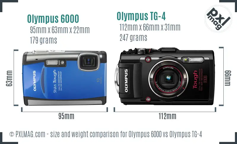 Olympus 6000 vs Olympus TG-4 size comparison