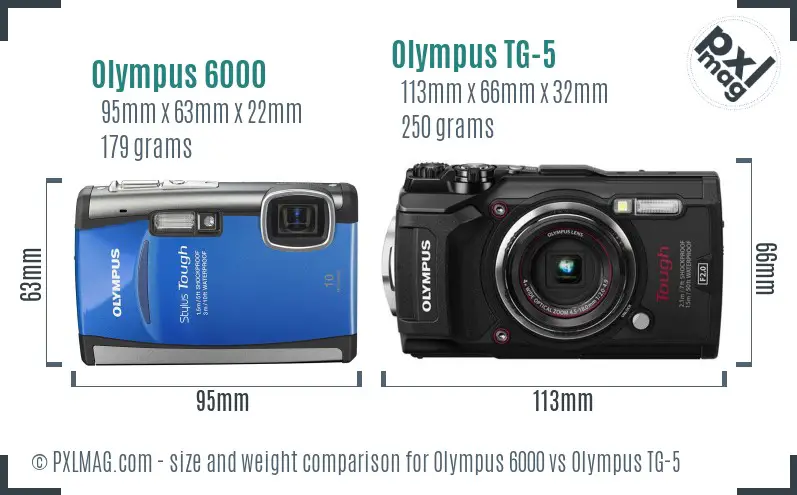 Olympus 6000 vs Olympus TG-5 size comparison