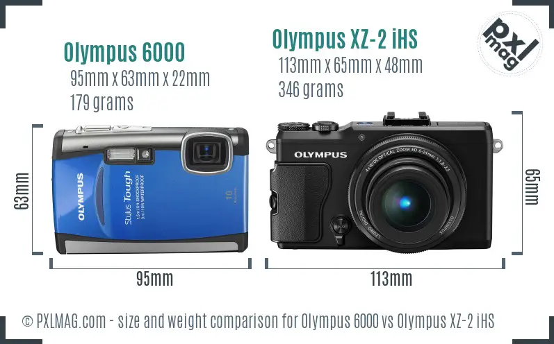 Olympus 6000 vs Olympus XZ-2 iHS size comparison