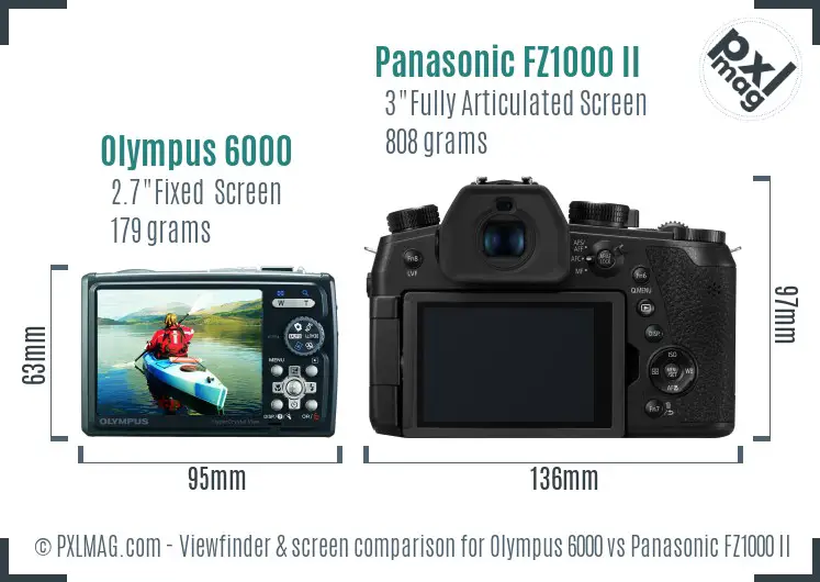 Olympus 6000 vs Panasonic FZ1000 II Screen and Viewfinder comparison
