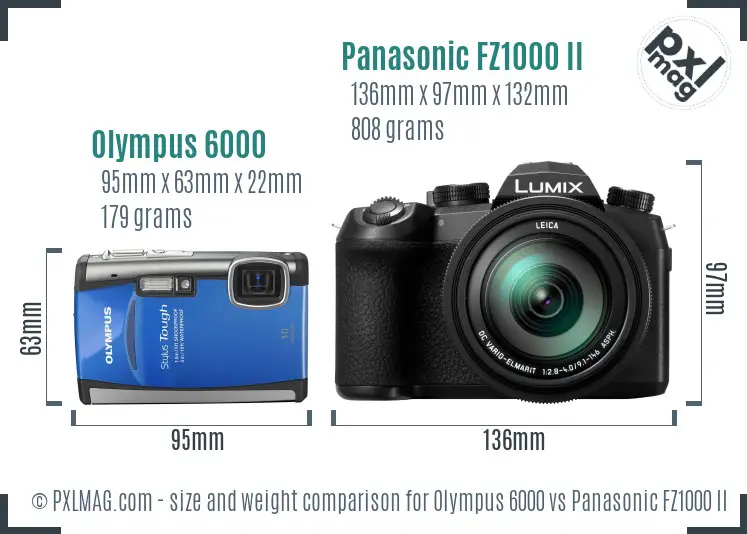 Olympus 6000 vs Panasonic FZ1000 II size comparison