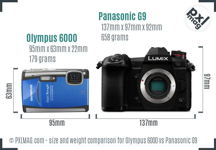 Olympus 6000 vs Panasonic G9 size comparison