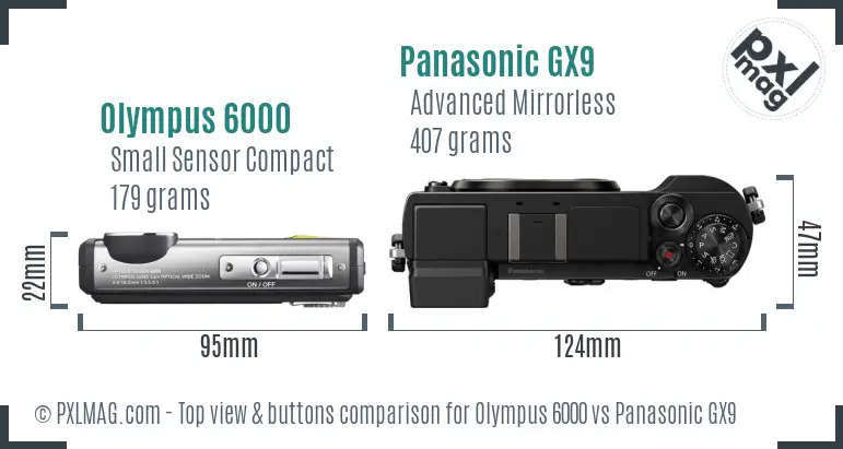 Olympus 6000 vs Panasonic GX9 top view buttons comparison