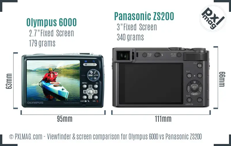 Olympus 6000 vs Panasonic ZS200 Screen and Viewfinder comparison