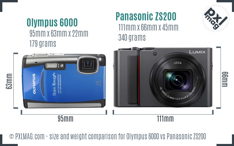 Olympus 6000 vs Panasonic ZS200 size comparison