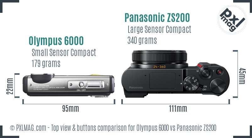 Olympus 6000 vs Panasonic ZS200 top view buttons comparison