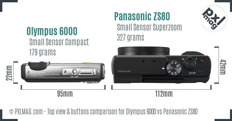Olympus 6000 vs Panasonic ZS80 top view buttons comparison