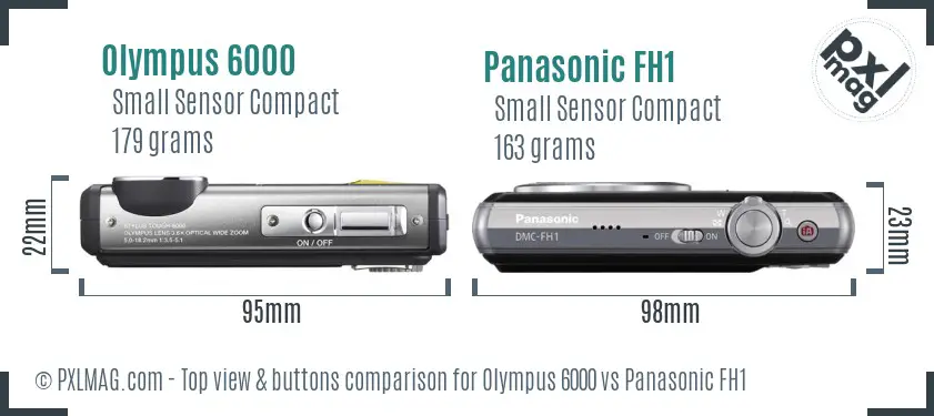 Olympus 6000 vs Panasonic FH1 top view buttons comparison