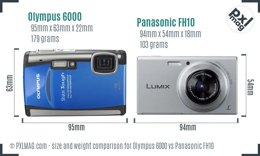 Olympus 6000 vs Panasonic FH10 size comparison