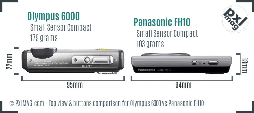 Olympus 6000 vs Panasonic FH10 top view buttons comparison