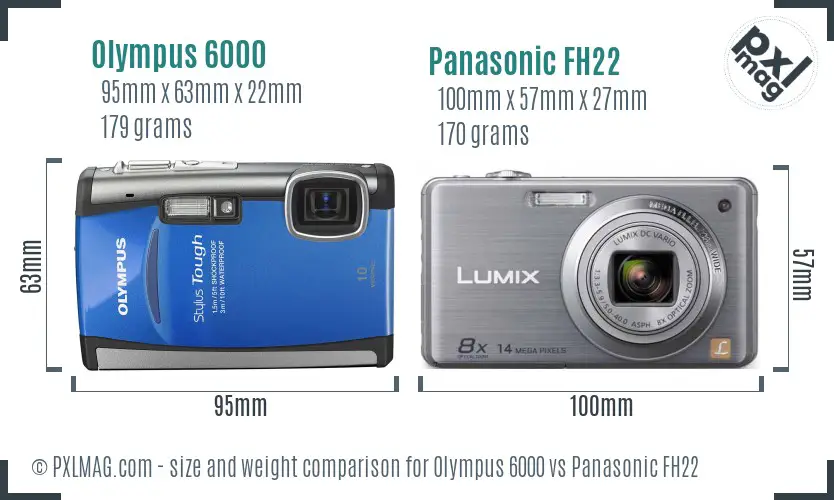 Olympus 6000 vs Panasonic FH22 size comparison