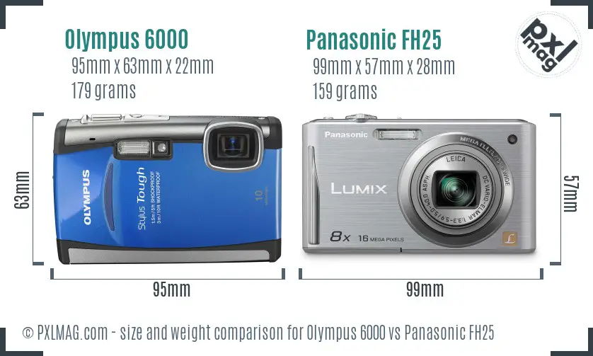 Olympus 6000 vs Panasonic FH25 size comparison