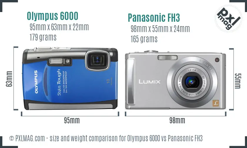 Olympus 6000 vs Panasonic FH3 size comparison