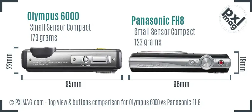 Olympus 6000 vs Panasonic FH8 top view buttons comparison