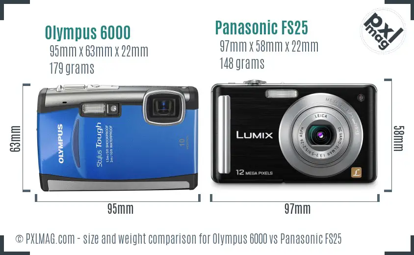 Olympus 6000 vs Panasonic FS25 size comparison